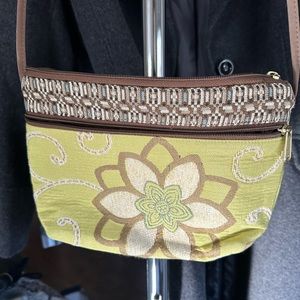 Danny K cross body bag, green brown flower tapestry, like new condition.